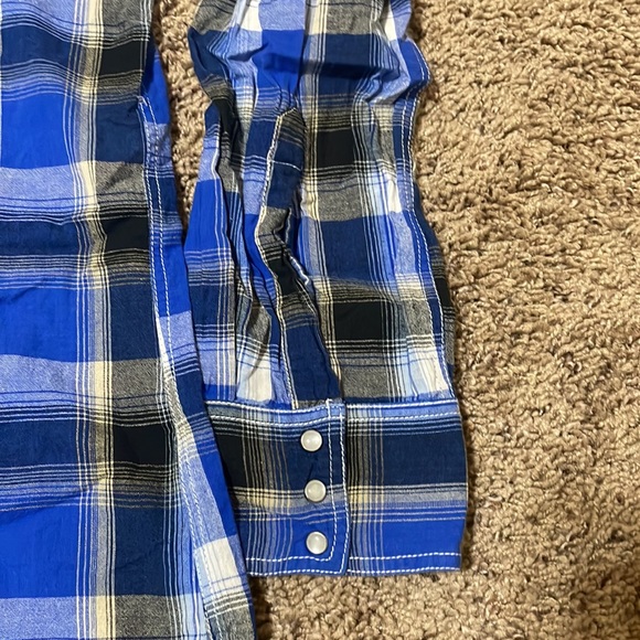 Ely 1878 Blue Pearl Snap Button Front Mens XL Blue Plaid Thick Stitching Graphic - Picture 5 of 11